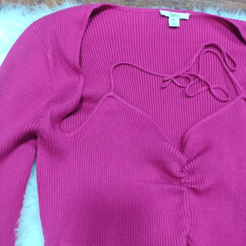Bar III Womens Fuchsia Ribbed Knit Cutout Sweater Dress XXL - Picture 3 of 9